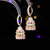 2025 Noble luxury heavy industry high-end court style earrings, bright zircon inlaid with water droplets and fringes, three-dimensional wind bell earrings