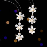 2025 elegance temperament flower pearl earrings trendy light luxury fashion high sense long bridal wedding dress earrings