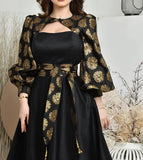2025 spring and summer New Popular trade women's clothing independent station ebay sexy printing gold satin ball pendulum dress