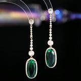 2025 Elegant temperament Long modified face earrings Tide niche versatile oval light luxury high-end blue gemstone earrings