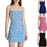 2025 Popularan beautiful women's shiny velvet bead sequins low round neck tight dress short pom-pom dress