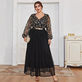 2025 Muslim 2025 large-size dress V-neck black splicing long Middle Eastern Arab hot-selling long dress