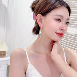 2025 Elegant temperament Long modified face earrings Tide niche versatile oval light luxury high-end blue gemstone earrings