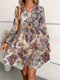 Floral Print V Neck Dress, Elegant Long Sleeve Dress For Spring & Fall, Women's Clothing