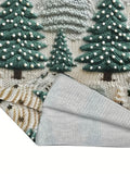 Elegant Christmas Tree Print Sweater for Women - Long Sleeve, Crew Neck, Polyester Knit Pullover - Perfect for Fall & Winter