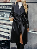 Romildi Waterfall Collar Solid Trench Coat, Elegant Long Sleeve Mid Length Outerwear, Women's Clothing