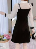 Romildi Color Block 2 In 1 Dress, Elegant Long Sleeve Chain Midi Dress, Women's Clothing