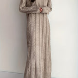 Romildi Cable Knit Maxi Dress, Elegant Crew Neck Long Sleeve Dress, Women's Clothing