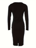 Romildi Solid Squared Neck Dress, Elegant Bodycon Long Sleeve Dress, Women's Clothing