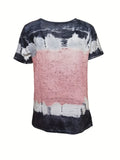 Romildi Dandelion Print Tie Dye Crew Neck T-Shirt, Casual Short Sleeve Top For Spring & Summer, Women's Clothing