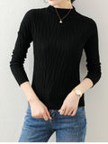 Romildi Solid Mock Neck Knitted Top, Elegant Long Sleeve Slim Thin Sweater, Women's Clothing