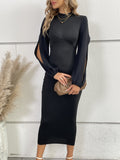 Romildi Split Long Sleeve Dress, Casual Mock Neck Bodycon Party Dress, Women's Clothing