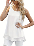 Romildi Romildi Layered Hem Crew Neck Tank Top, Casual Sleeveless Blouse For Summer, Women's Clothing