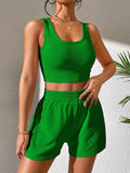 Romildi Tank Top & Shorts Two-piece Set, Ribbed Crop Tank Top & Ribbed Casual Shorts, 2pcs Outfits For Vacation, Every Day, Women's Clothing