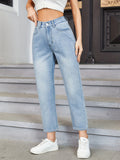 Romildi Light Blue Versatile Straight Jeans, Loose Fit Slash Pockets High Waist Denim Pants, Women's Denim Jeans & Clothing