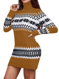 Romildi Christmas Turtleneck Sweater Dress, Long Sleeve Sweater Dress, Casual Sweater Dress For Fall & Winter, Women's Clothing