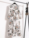 Romildi Floral Print Ankle Dress, Casual Crew Neck Long Sleeve Dress, Women's Clothing