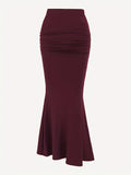 Romildi High Waist Mermaid Hem Skirts, Elegant Slim Ruched Maxi Skirts, Women's Clothing