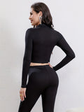 Romildi Solid Polo Neck Long Sleeve Skinny Shirt, Mature Stylish Short Length Spring & Fall Shirt, Women's Clothing