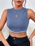 Fringe Hem Crop Tank Top, Sexy Sleeveless Tank Top For Summer, Women's Clothing