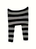 Romildi Striped Off Shoulder Knitted Top, Casual Long Sleeve Crop Sweater For Spring & Fall, Women's Clothing