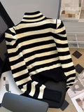 Romildi Striped Turtle Neck Cut Out Sweater, Casual Long Sleeve Sweater For Spring & Fall, Women's Clothing