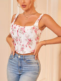 Floral Print Crop Tank Top, Elegant Sleeveless Tank Top For Summer, Women's Clothing