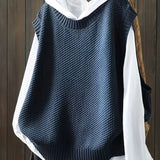 Romildi Solid Crew Neck Knitted Vest, Casual Sleeveless Loose Sweater, Women's Clothing