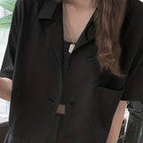 Romildi Short Sleeve Lapel Collar Blazer, Casual Solid Blazer With Pocket For Spring & Summer, Women's Clothing
