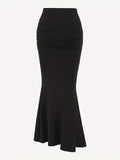 Romildi High Waist Mermaid Hem Skirts, Elegant Slim Ruched Maxi Skirts, Women's Clothing