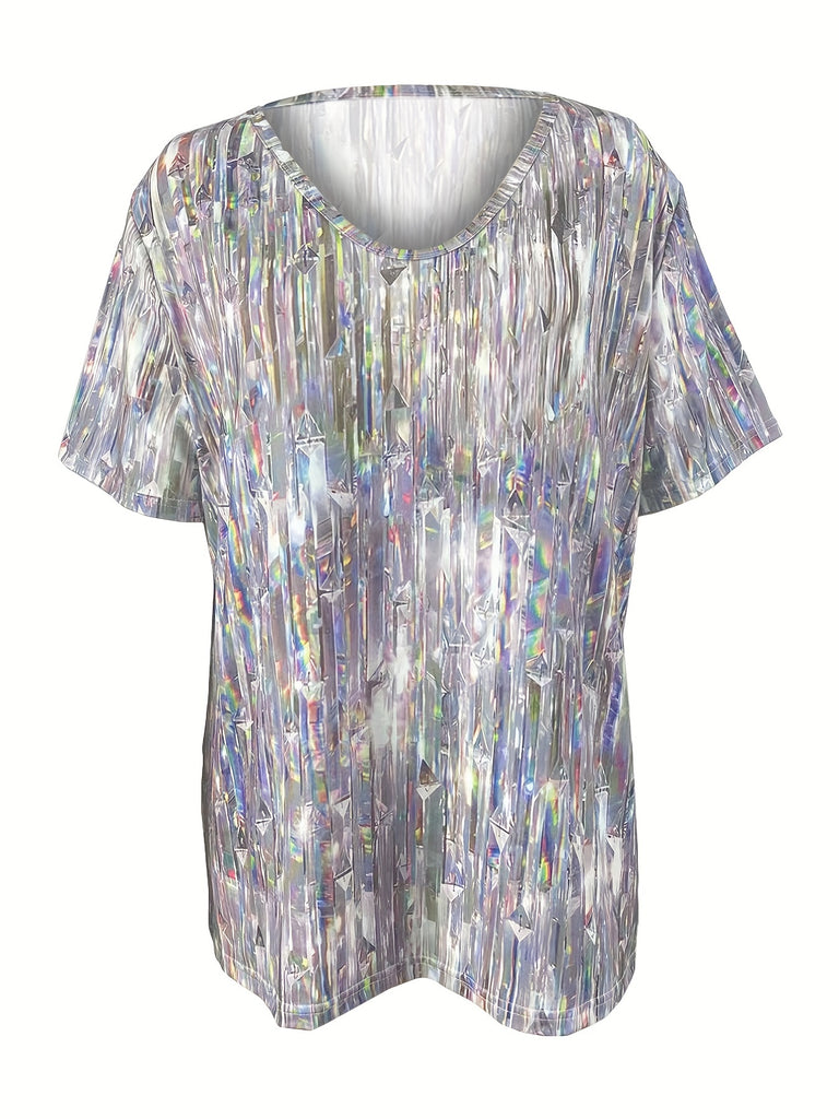Romildi Loose Digital Print T-shirt, Casual Short Sleeve T-Shirt For Spring & Summer, Women's Clothing