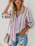 Romildi Casual Striped Shirt, Button Up Top For Spring & Fall, Women's Clothing