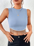 Fringe Hem Crop Tank Top, Sexy Sleeveless Tank Top For Summer, Women's Clothing