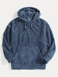 Romildi Vintage Corduroy Hoodies For Men, Men's Casual Pullover Hooded Sweatshirt With Kangaroo Pocket Streetwear For Winter Fall, As Gifts