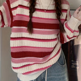 Romildi Striped Crew Neck Pullover Sweater, Casual Long Sleeve Loose Warm Winter Sweater, Women's Clothing