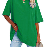 Romildi Basic Loose Solid T-Shirts, Casual Short Sleeve V-Neck T-Shirts, Casual Every Day Tops, Women's Clothing