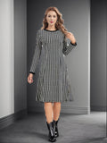 Romildi Houndstooth Pattern Contrast Trim Dress, Elegant Long Sleeve Crew Neck Dress, Women's Clothing