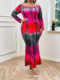Romildi Abstract Print Off Shoulder Dress, Casual Long Sleeve Bodycon Mermaid Hem Dress, Women's Clothing