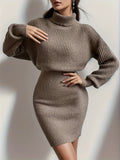 romildi  Turtleneck Sweater Dress, Casual Solid Long Sleeve Bodycon Dress, Women's Clothing