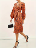 Romildi Allover Print Wrap Dress, Casual Long Sleeve V Neck Midi Dress, Women's Clothing