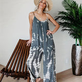 Romildi Romildi Plus Size Boho Jumpsuit, Women's Plus Tie Dye V Neck Medium Stretch Loose Fit Jumpsuit