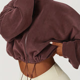 Romildi Women's Warm Fleece Crop Jacket With Zipper And Drawstring - Perfect For Casual Sports And Outdoor Activities