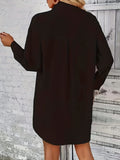 Romildi Button Front Shirt Dress, Casual Solid Long Sleeve Dress, Women's Clothing