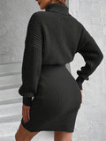 romildi  Turtleneck Sweater Dress, Casual Solid Long Sleeve Bodycon Dress, Women's Clothing