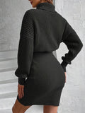 Romildi Turtleneck Sweater Dress, Casual Solid Long Sleeve Bodycon Dress, Women's Clothing