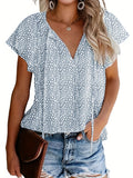 Romildi V Neck Flutter Sleeve Blouse, Loose Casual Top For Summer & Spring, Women's Clothing