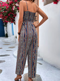 Romildi Graphic Print Wide Leg Cami Jumpsuit, Ethnic Sleeveless Tie Front Jumpsuit For Spring & Summer, Women's Clothing