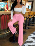 Romildi Tailored Solid Pants, Solid High Waist Wide Leg Work Office Pants, Women's Clothing