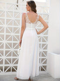 Contrast Lace Tank Dress, Elegant Sleeveless V Neck Split Hem Dress, Women's Clothing