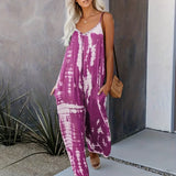 Romildi Romildi Plus Size Boho Jumpsuit, Women's Plus Tie Dye V Neck Medium Stretch Loose Fit Jumpsuit